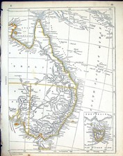 Old C1860 Lowry Map Australia Van Diemen Land Melbourne Pacific Ocean Victorian