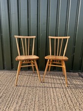 2 x Vintage 1960's Ercol Windsor  Beech & Elm Wood Wooden Stick Back Chairs