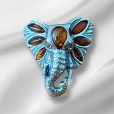 Sliver And Amber Elephant Ring