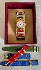 RARE 1990s Vintage Cabouchon 18ct gold plated watch interchangeable straps/clips