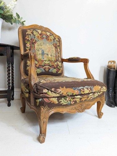 French embroidered armchair - french,