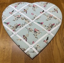 Fabric Heart Shaped Memo Board Dunelm Beautiful Birds Fabric in Duck Egg