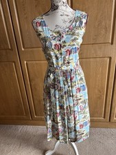 Gorgeous & Unusual Fully Lined Cath Kidson Sleeveless Beach Scene Dress Size 14