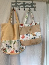 Bundle x 2 Handcrafted Butterfly/Floral Print Cotton Tote Bags Small& Medium