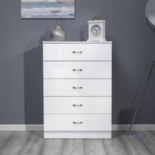 White 5 Drawer Chest Wide Tall