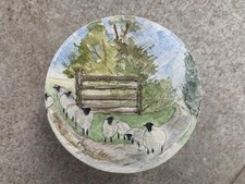 Hand painted Watercolour Trinket Box, Sheep By A Farm Gate. Carole Poole.