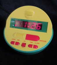 Vintage Retro 1980s plug in postmodern digital alarm clock Yellow & Green
