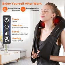 Electric Shiatsu Back Neck Shoulder Massager with Heat Kneading Body Car Home UK