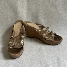 Gold leather cork wedge platform mules Christian Louboutin 36.5 UK 3.5 Well Worn
