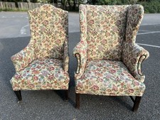 PAIR OF ANTIQUE FLORAL MR & MRS WINGBACK CHAIRS