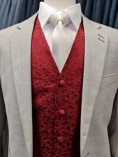 B15 Mens Burgundy Swirl Pattern Wedding Evening Formal Suit Waistcoat Vest