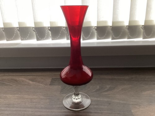 Vintage red glass long stem - red,