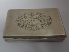 LOVELY ENGLISH ANTIQUE EARLY VICTORIAN 1843 STERLING SILVER POCKET SNUFF BOX
