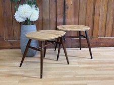 Vintage Pair Converted Ercol Quaker Chair Stools / Mid Century Elm Stools  A