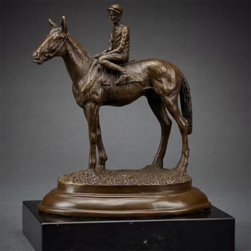 Horse bronze statue jockey - bronze,