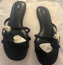Zara black & white flower sandals Sz 4 BN + Dustbag