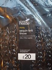 Chunky Sequin Knit Throw Large Knitted Sofa Bed Blanket Black 130 x 170cm