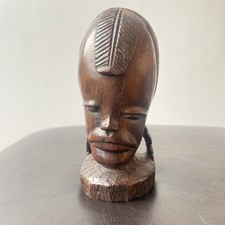 African Wood Carved Tribal Woman’s Head Bust