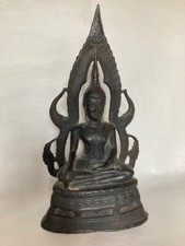 Vintage Meditating Sitting Metal Cast Iron Buddha Figure Thai Ornament Statue