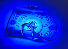 Art Deco Cut Glass Plate with Handles, Holding Flowers, or Paper Tovals