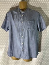 Mens Tu Size Medium Mid Blue Wash Short Sleeve Grandad Collar Denim Jean Shirt
