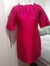 BANANA REPUBLIC SZ 10 HOT PINK 100% SILK 1/2 SLEEVE SHIFT DRESS.RUCHED NECKLINE