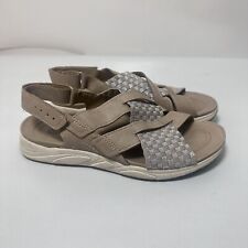 Earth Spirit Sandals Womens 7 Beige Silver Checker Shoes Casual Strappy Comfort 