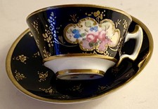Royal Crown Derby Miniature Cobalt Blue Floral  Porcelain Cup & Saucer - c.1907