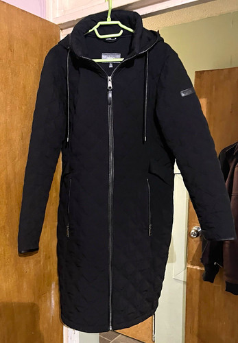 Dkny black long hooded quilted - hooded,