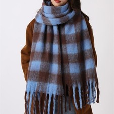 Large Mohair Plaid Wool Scarf