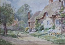 Original Signed Framed Watercolour Painting Thatched Cottage Sidney Gardner
