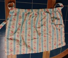 Pretty half pinny / waist apron blue and white with pink roses