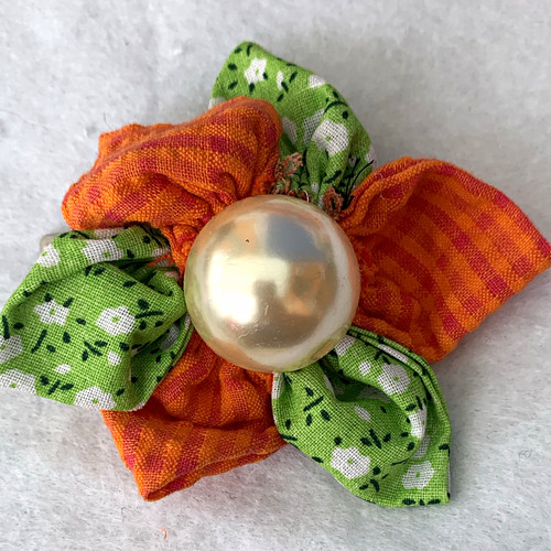 Green orange floral fabric - green,