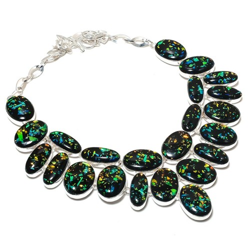 Green dichroic glass necklace - green,
