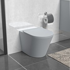 Nes Home Matte Grey Rimless Round Back to Wall Toilet with Soft Close Seat