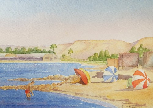 Original watercolour beach - original,