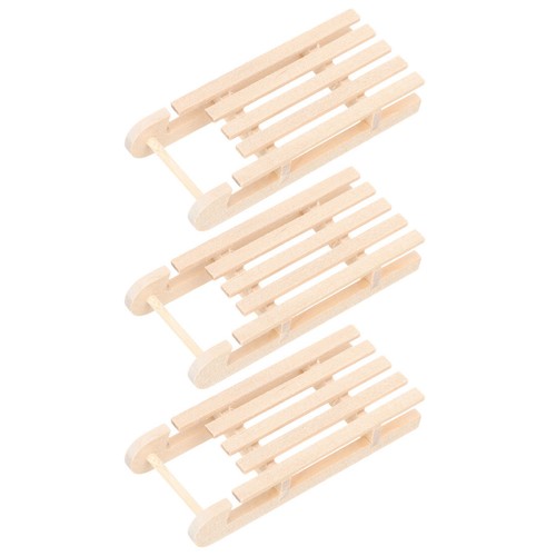3pcs miniature wooden sleigh - wooden,