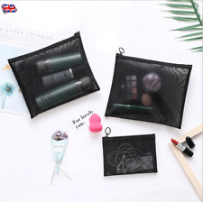 3PCS Set Zipper Black Mesh Makeup Bag Cosmetic Travel Cosmetic Accessories UK