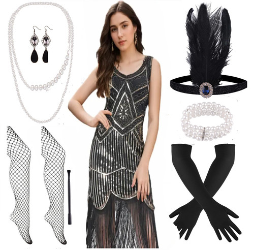 1920s black sequin beaded - 1920s,