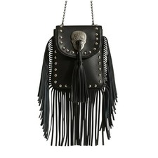 Black Faux Leather Fringe