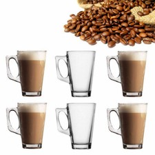 6 x 240ml Latte Glasses Tea Cappuccino Glass Tassimo Costa Coffee Cups Tea Mugs 