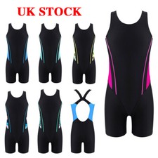 UK Girls Swimming Costumes One Piece Racer Back Swimsuits Rashguard Swimwear