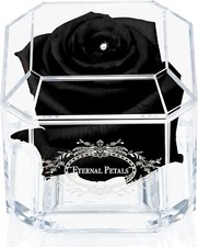 100% Real Rose Lasts Years Handmade UK White Gold Solo Clear Crystal Gift Best
