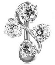 REVERSE VINE NAVEL BELLY BAR 316L STAINLESS STEEL  CRYSTAL CLEAR