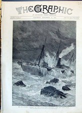 Antique Old Print 1890 Loss H.M.S. Serpent Cape Villano Ship Wreck Stormy Sea