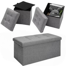 Folding Storage Stool Seat Ottoman Footstool Pouffe Padded Cube Box Foot Stools
