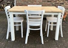 LOVELY SHABBY CHIC SOLID PINE SMALL OBLONG  TABLE & 4 MATCHING CHAIRS.