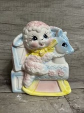 Pink Lamb Rocking Horse  Planter Nancy Pew Vintage Baby Planter 6”