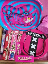 Amsterdam ashtray tray rolling papers and tips grinder SET PINK GIFT SET