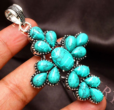 Turquoise Pendant Gemstone 925 Sterling Silver Handmade Jewelry 2.83"